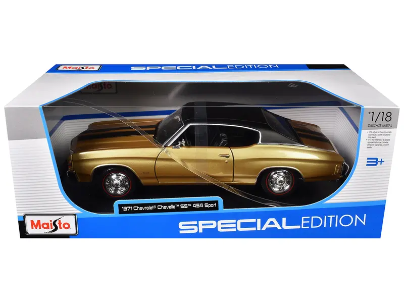 1971 Chevrolet Chevelle Ss 454 Sport Gold Metallic With Black Top And Black Stripes "Special Edition" 1/18 Diecast Model Car By Maisto 1