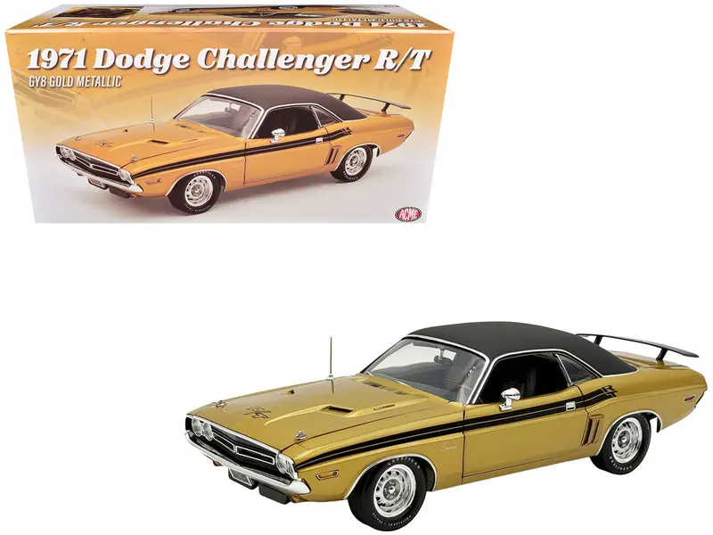 1971 Dodge Challenger R/T Gy8 Gold Metallic With Black Stripes And Black Vinyl Top Limited Edition To 360 Pieces Worldwide 1/18 Diecast Model Car By Acme 1