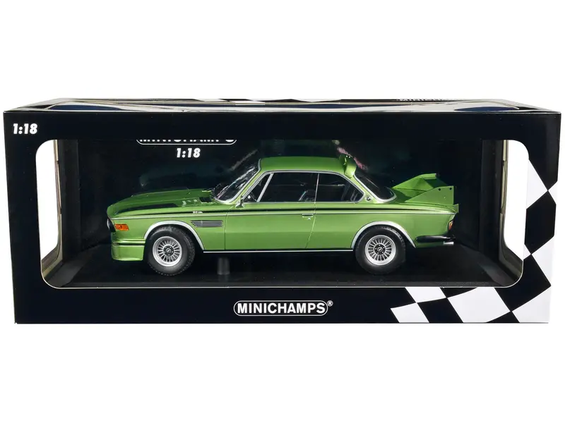 1973 Bmw 3.0 Csl Green Metallic With Black Stripes Limited Edition To 450 Pieces Worldwide 1/18 Diecast Model Car By Minichamps 1