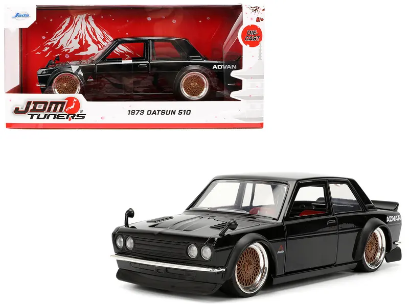 1973 Datsun 510 Black With Gold Wheels "Jdm Tuners" Series 1/24 Diecast Model Car By Jada 1