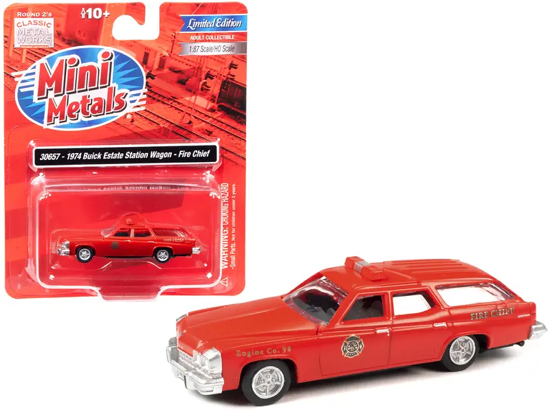 1974 Buick Estate Station Wagon Red "Fire Chief" 1/87 (Ho) Scale Model By Classic Metal Works 1