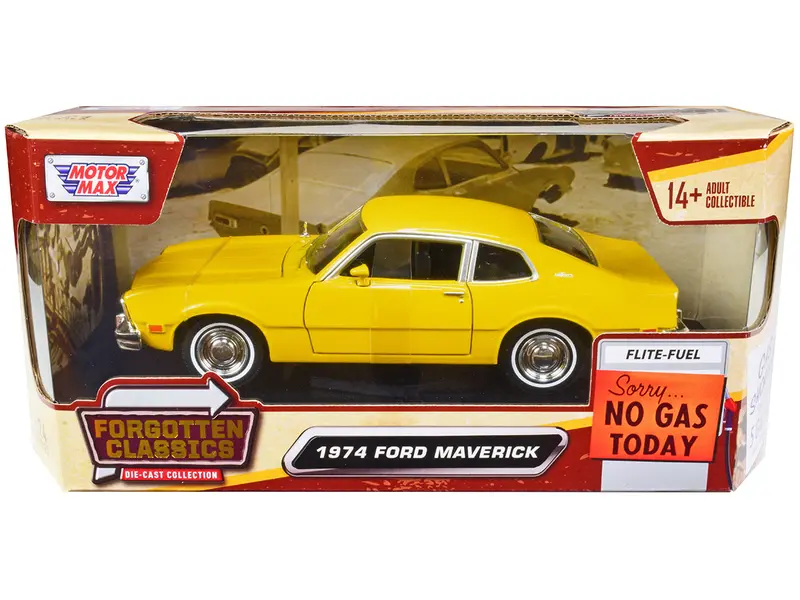 1974 Ford Maverick Yellow "Forgotten Classics" Series 1/24 Diecast Model Car By Motormax 1