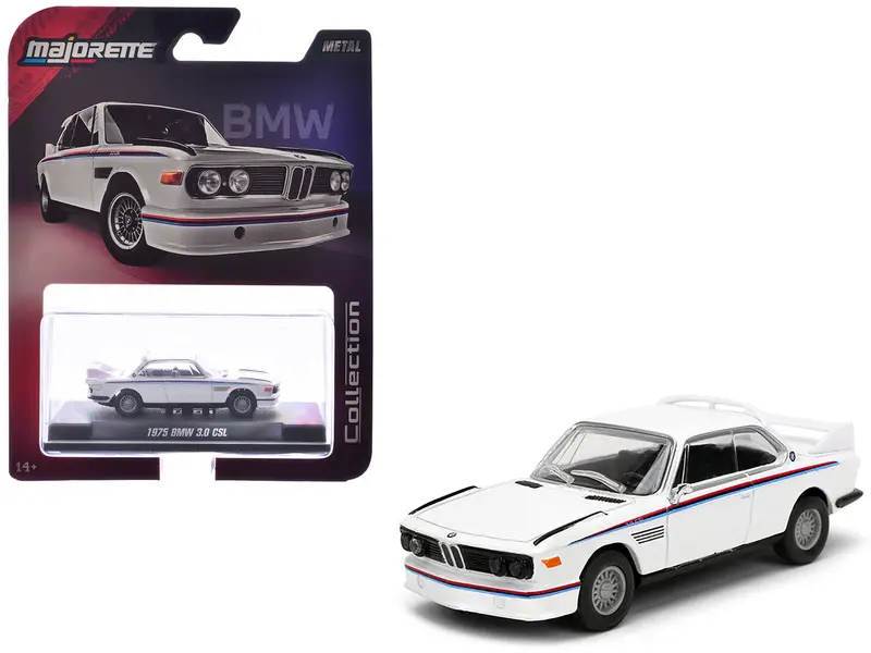 1975 Bmw 3.0 Csl White With Red And Blue Stripes "Collection" Series 1/64 Diecast Model Car By Majorette 1