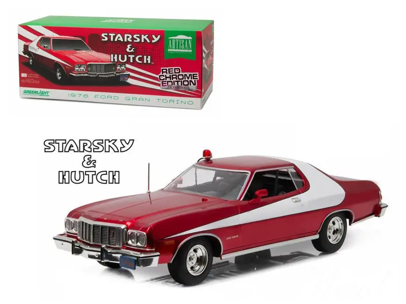 1976 Ford Gran Torino "Starsky And Hutch" Red Chrome Edition (Tv Series 1975-79) 1/18 Diecast Model Car By Greenlight 1
