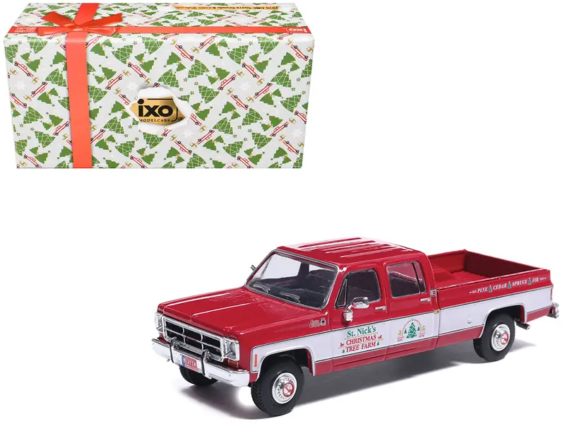 1976 Gmc Sierra Grande K2500 Wideside Pickup Truck "St. Nick's Christmas Tree Farm" Red With White Sides "Christmas Limited Edition" 1/64 Diecast Model Car By Ixo Models 1