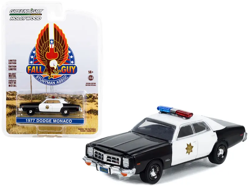 1977 Dodge Monaco Police Black And White "County Sheriff's Department" "Fall Guy Stuntman Association" Hollywood Special Edition 1/64 Diecast Model Car By Greenlight 1
