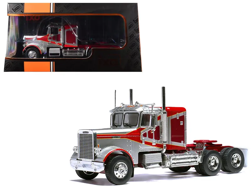 1977 Freightliner Flc 120 64 T Truck Tractor Red And Silver Metallic 1/43 Diecast Model By Ixo Models 1