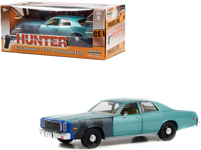 1977 Plymouth Fury Unrestored Turquoise Metallic (Sergeant Rick Hunter's) "Hunter" (1984-1991) Tv Series "Hollywood Series" 1/24 Diecast Model Car By Greenlight 1