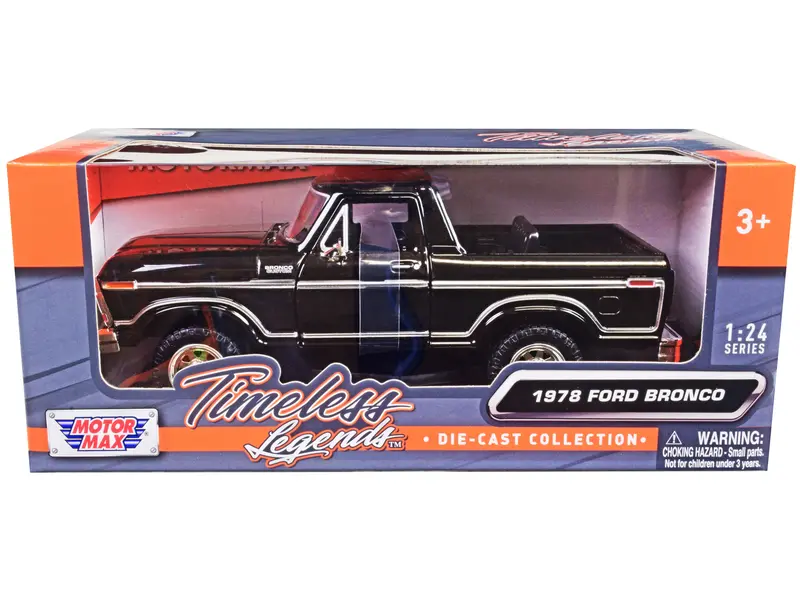 1978 Ford Bronco Custom (Open Top) Black "Timeless Legends" Series 1/24 Diecast Model Car By Motormax 1