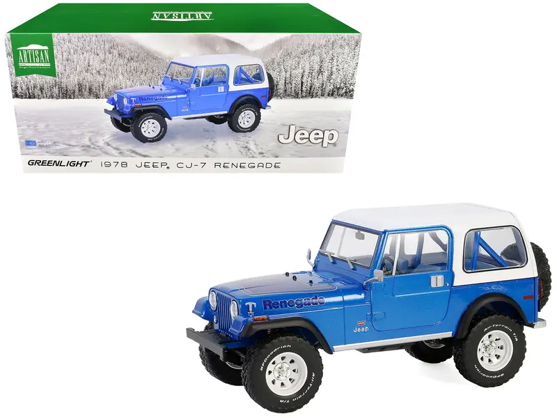 1978 Jeep Cj-7 Renegade Captain Blue Metallic With White Top "Artisan Collection" Series 1/18 Diecast Model Car By Greenlight 1