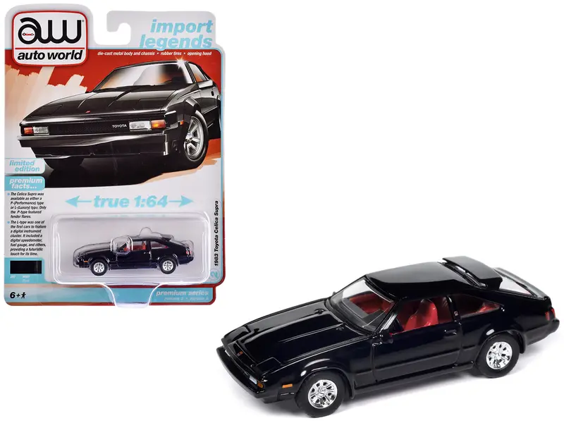 1983 Toyota Celica Supra Black With Red Interior "Import Legends" Series 1/64 Diecast Model Car By Auto World 1