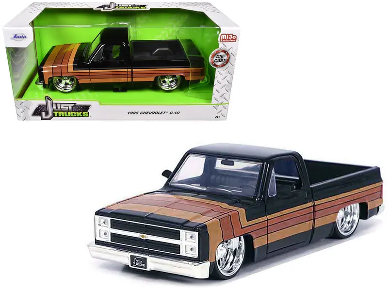 1985 Chevrolet C-10 Pickup Truck Black With Stripes And Paradox Wheels "Just Trucks" Series 1/24 Diecast Model Car By Jada 1