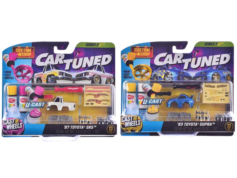 1987 Toyota Sr5 Pickup Truck White And 1993 Toyota Supra Blue "Custom Shop" 2 Car Set Diecast Model Cars By Cartuned 1