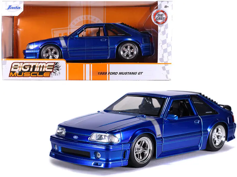 1989 Ford Mustang Gt 5.0 Candy Blue With Silver Stripes "Bigtime Muscle" 1/24 Diecast Model Car By Jada 1