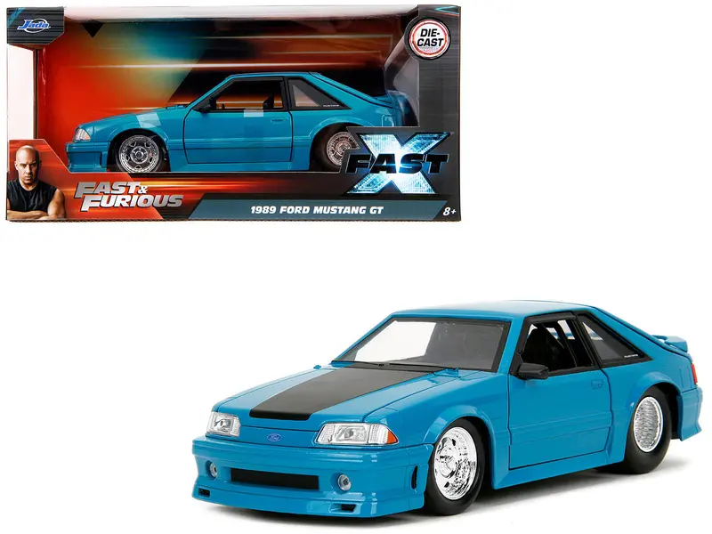 1989 Ford Mustang Gt Blue With Black Hood Stripes "Fast & Furious" Series 1/24 Diecast Model Car By Jada 1