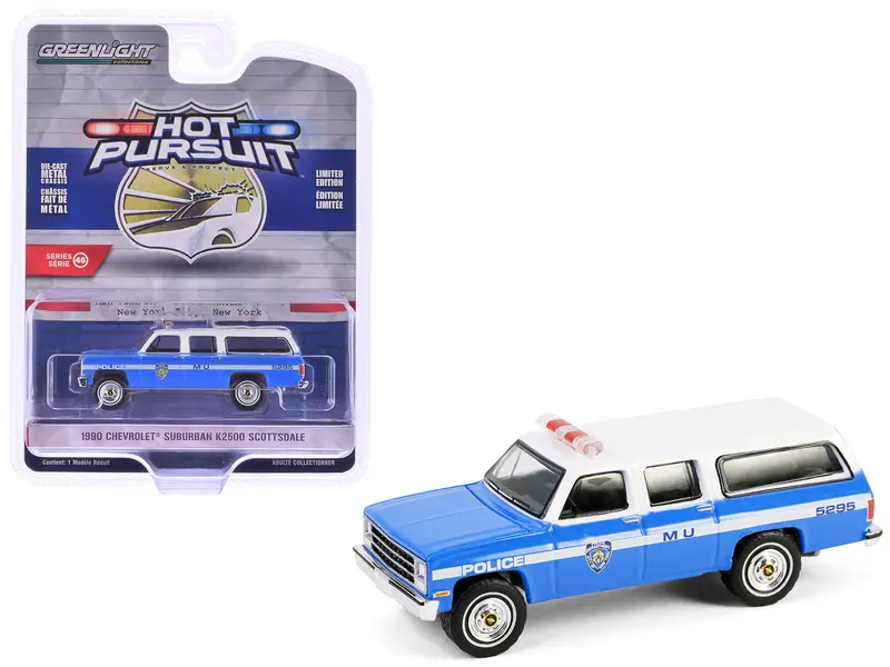 1990 Chevrolet Suburban K2500 Scottsdale "Nypd (New York City Police Department)" Blue With White Top "Hot Pursuit" Series 46 1/64 Diecast Model Car By Greenlight 1