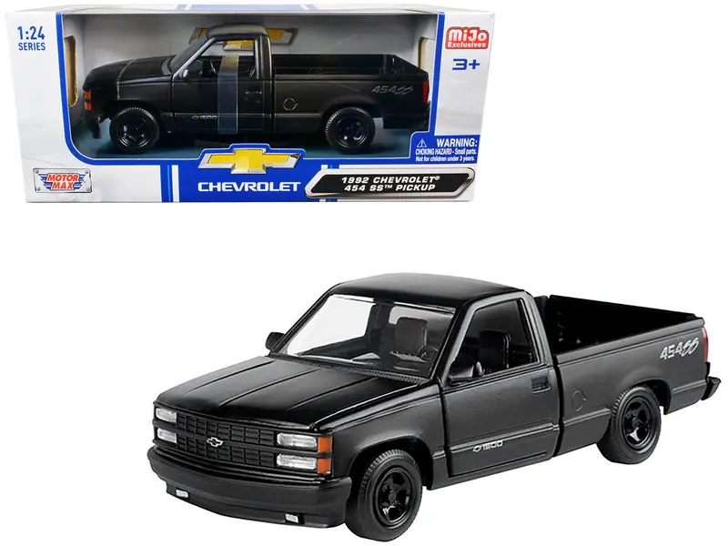 1992 Chevrolet 454 Ss Pickup Truck Matt Black 1/24 Diecast Model Car By Motormax 1