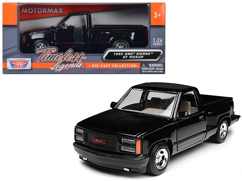 1992 Gmc Sierra Gt Black Pickup Truck 1/24 Diecast Model By Motormax 1
