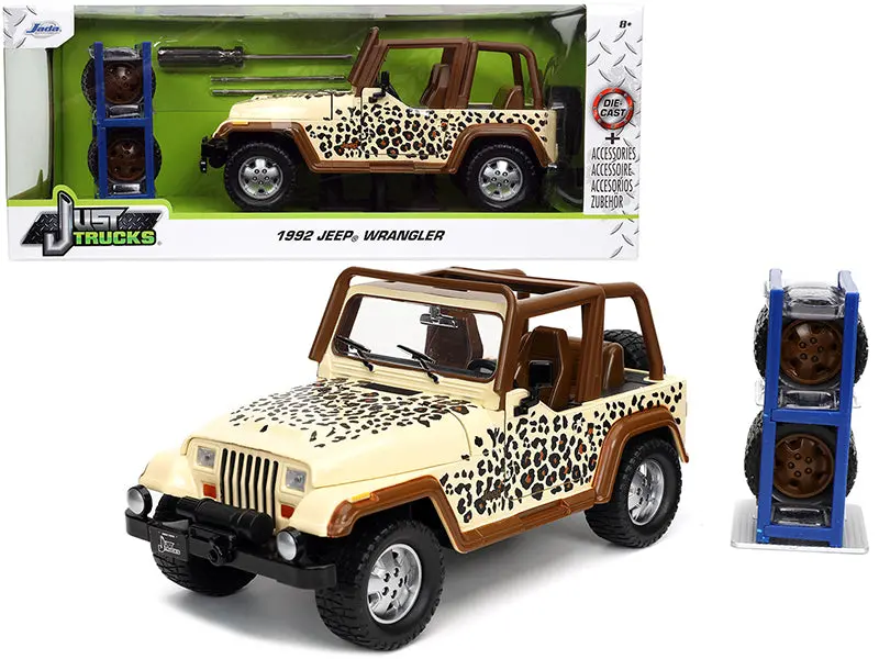 1992 Jeep Wrangler Tan And Brown With Graphics And Extra Wheels "Just Trucks" Series 1/24 Diecast Model Car By Jada 1