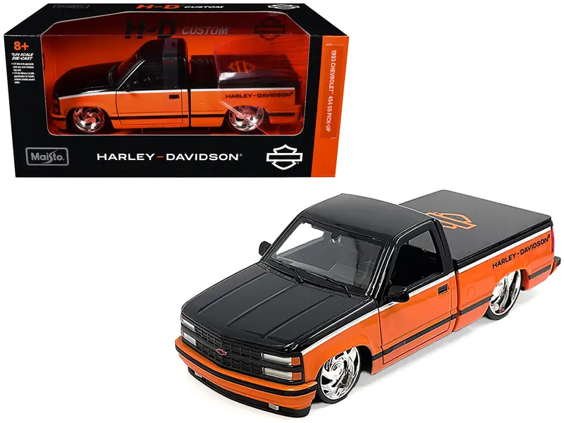 1993 Chevrolet 454 Ss Pickup Truck "Harley Davidson" Black And Orange "H-D Custom" Series 1/24 Diecast Model Car By Maisto 1