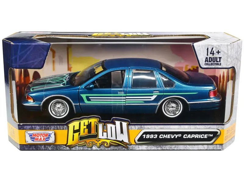 1993 Chevrolet Caprice Lowrider Blue Metallic With Graphics "Get Low" Series 1/24 Diecast Model Car By Motormax 1