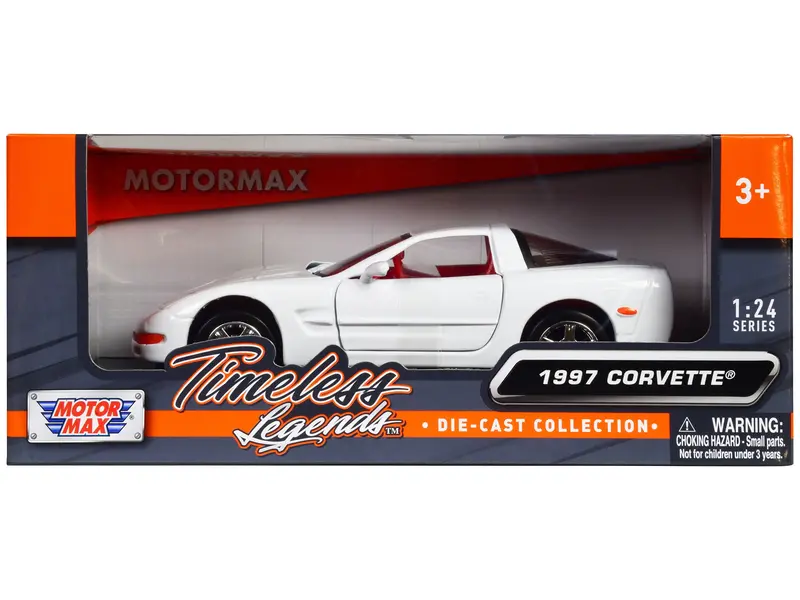 1997 Chevrolet Corvette C5 Coupe White With Red Interior "Timeless Legends" Series 1/24 Diecast Model Car By Motormax 1