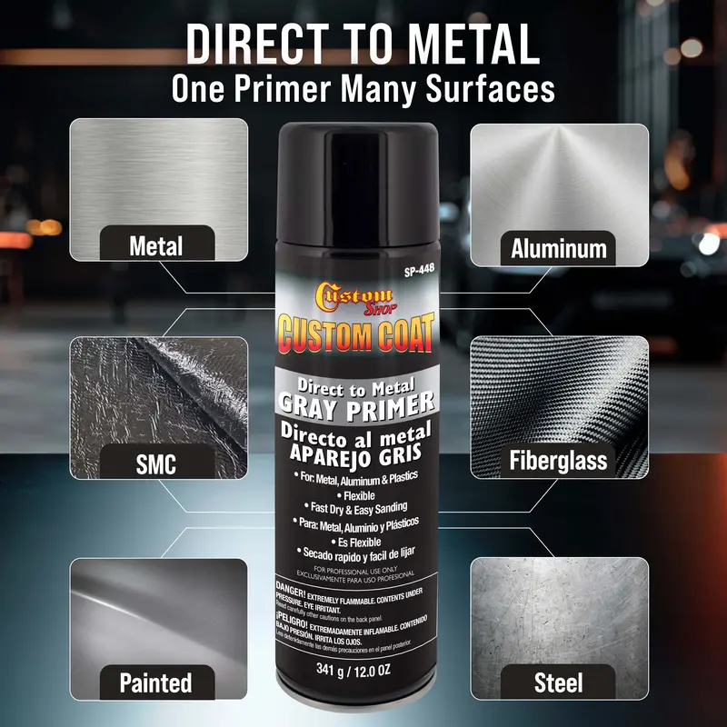1K High Build Primer Spray Paint (6 Pack) - 12 Oz Grey - Automotive Sandable Primer For Metal, Plastic, Fiberglass - Direct To Metal - Easy Sanding For Auto Paint 2