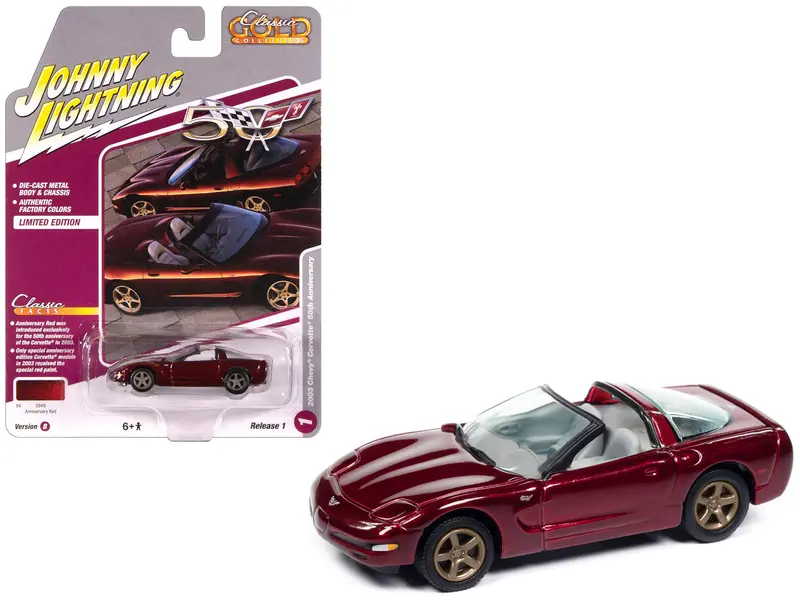 2003 Chevrolet Corvette Convertible "50Th Anniversary" Anniversary Red Metallic "Classic Gold Collection" 1/64 Diecast Model Car By Johnny Lightning 1