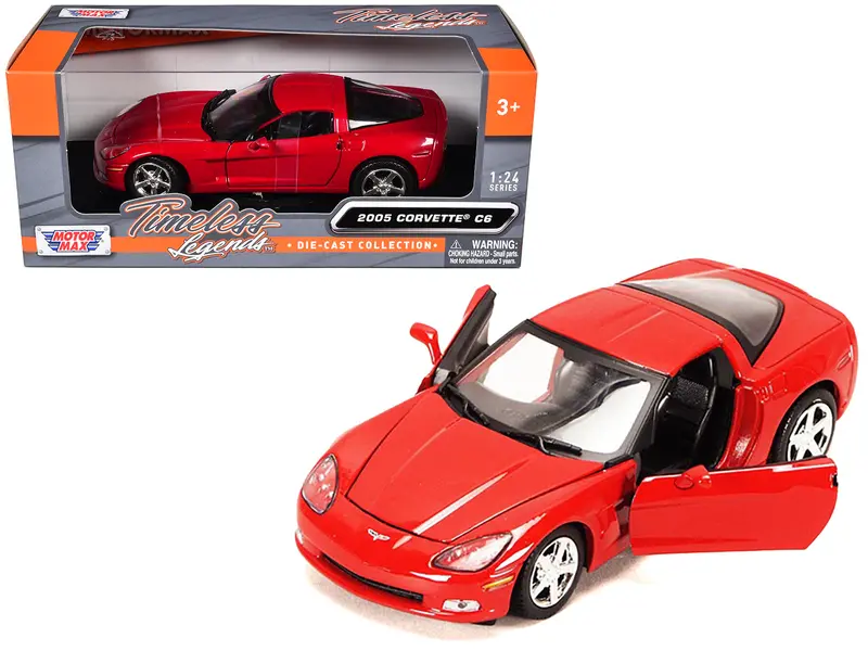 2005 Chevrolet Corvette C6 Coupe Red 1/24 Diecast Model Car By Motormax 1