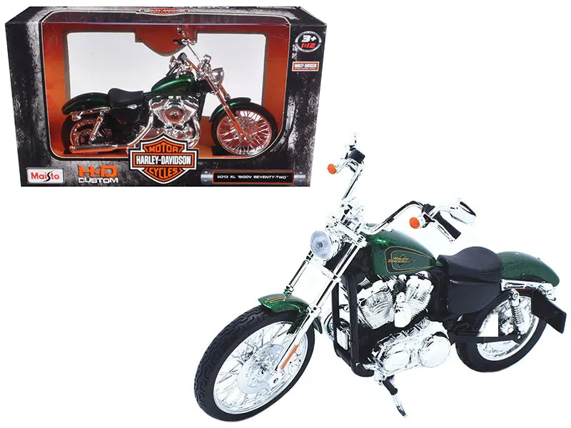 2013 Harley Davidson Xl 1200V Seventy Two Green Motorcycle Model 1/12 By Maisto 1