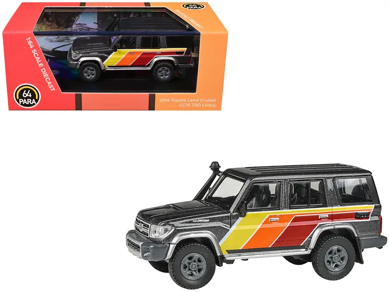 2014 Toyota Land Cruiser Lc76 "Trd Livery" Gray Metallic With Stripes 1/64 Diecast Model Car By Paragon Models 1