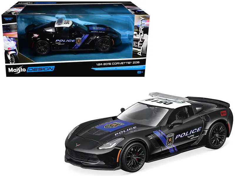 2015 Chevrolet Corvette Z06 "Police" Black With Blue Stripes And White Top "Maisto Design Authority" Series 1/24 Diecast Model Car By Maisto 1