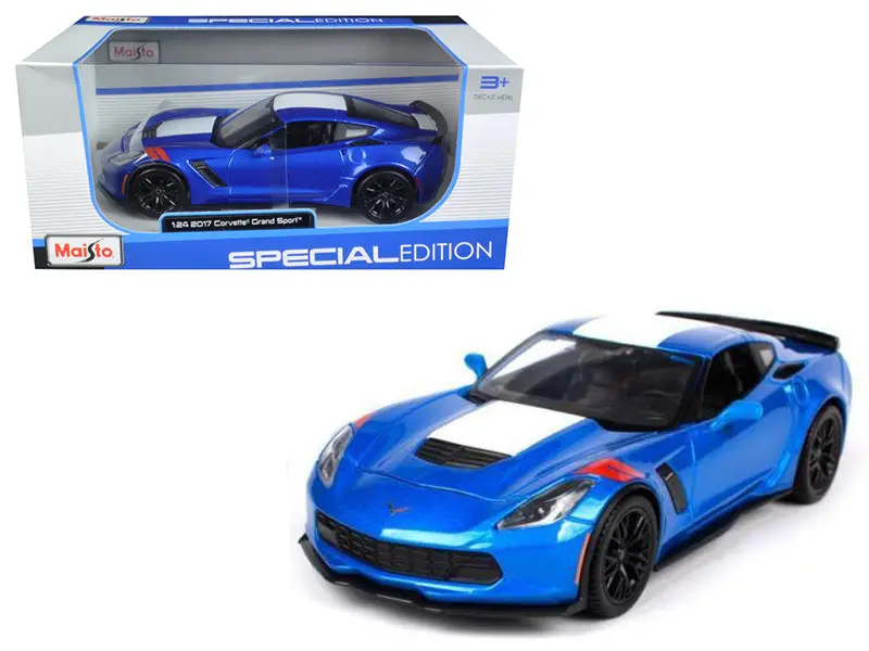 2017 Chevrolet Corvette Grand Sport Blue Metallic 1/24 Diecast Model Car By Maisto 1