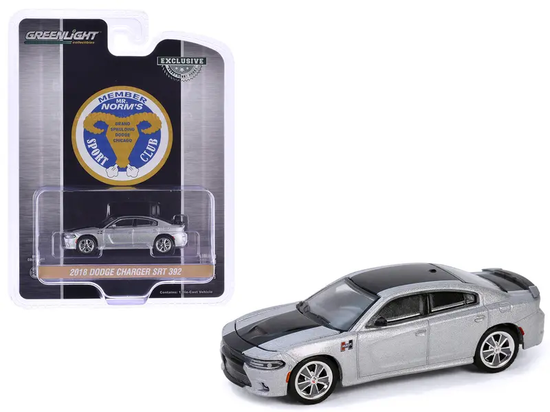 2018 Dodge Charger Srt 392 Silver Metallic With Black Stripe "Mr. Norm Heritage Gss Charger" "Hobby Exclusive" Series 1/64 Diecast Model Car By Greenlight 1