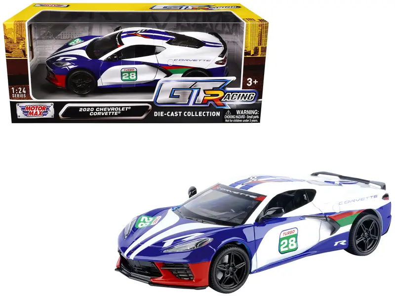 2020 Chevrolet Corvette #28 White With Blue Graphics "Gt Racing" Series 1/24 Diecast Model Car By Motormax 1