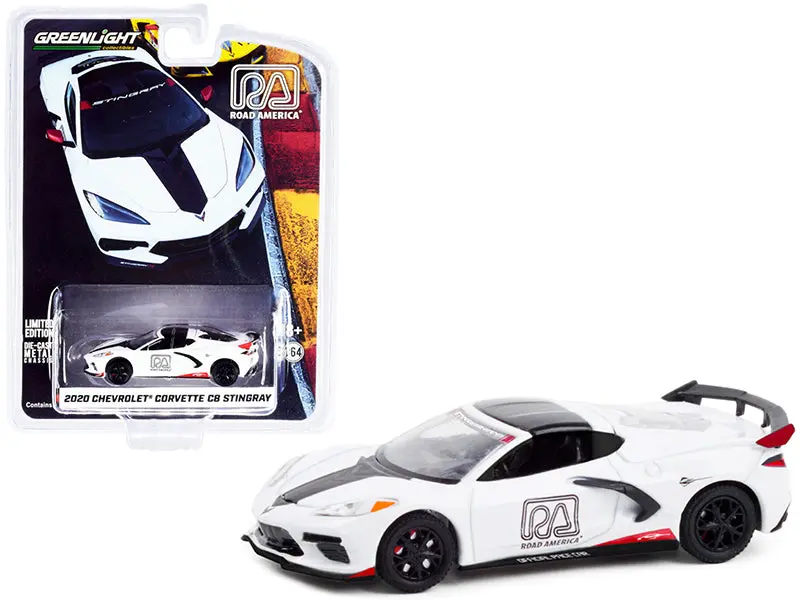 2020 Chevrolet Corvette C8 Stingray White And Black "Road America Official Pace Car" "Hobby Exclusive" 1/64 Diecast Model Car By Greenlight 1