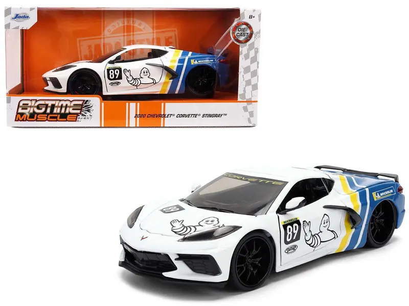 2020 Chevrolet Corvette Stingray C8 #89 "Michelin" White With Yellow And Blue Stripes "Bigtime Muscle" Series 1/24 Diecast Model Car By Jada 1