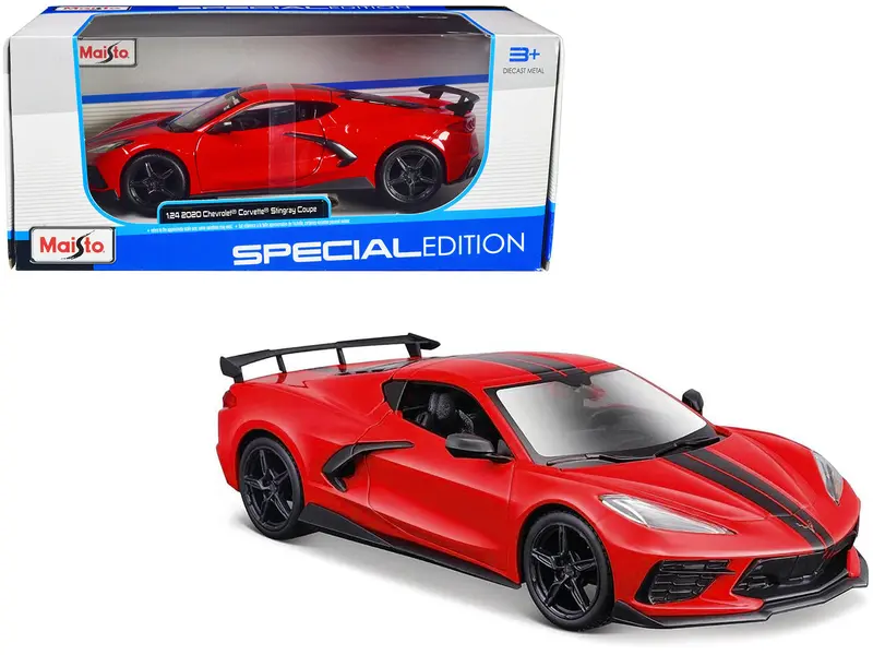 2020 Chevrolet Corvette Stingray Coupe Red With Black Stripes "Special Edition" Series 1/24 Diecast Model Car By Maisto 1
