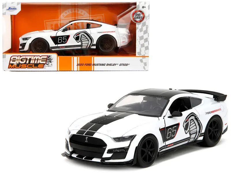 2020 Ford Mustang Shelby Gt500 #65 White With Black Top And Stripes "Ford Performance" "Bigtime Muscle" Series 1/24 Diecast Model Car By Jada 1