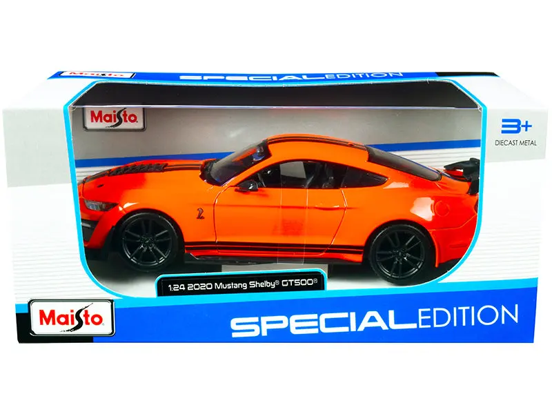 2020 Ford Mustang Shelby Gt500 Bright Orange With Black Stripes 1/24 Diecast Model Car By Maisto 1