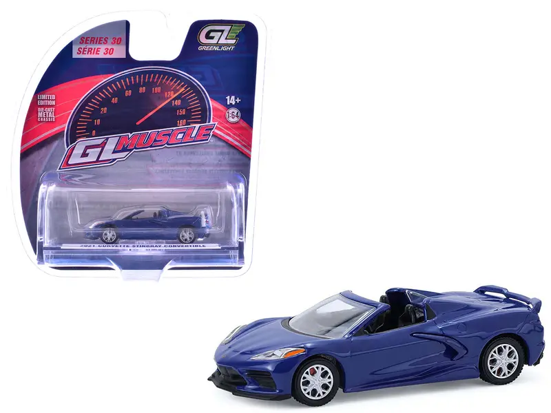 2021 Chevrolet Corvette Stingray Convertible Elkhart Lake Blue "Greenlight Muscle" Series 30 1/64 Diecast Model Car By Greenlight 1