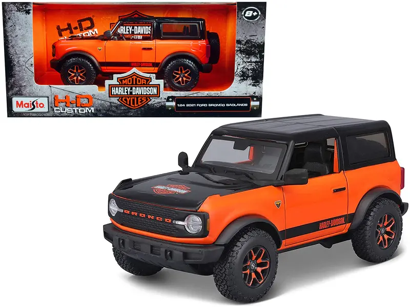 2021 Ford Bronco Badlands Orange And Black "Harley Davidson" "H-D Custom" Series 1/24 Diecast Model Car By Maisto 1