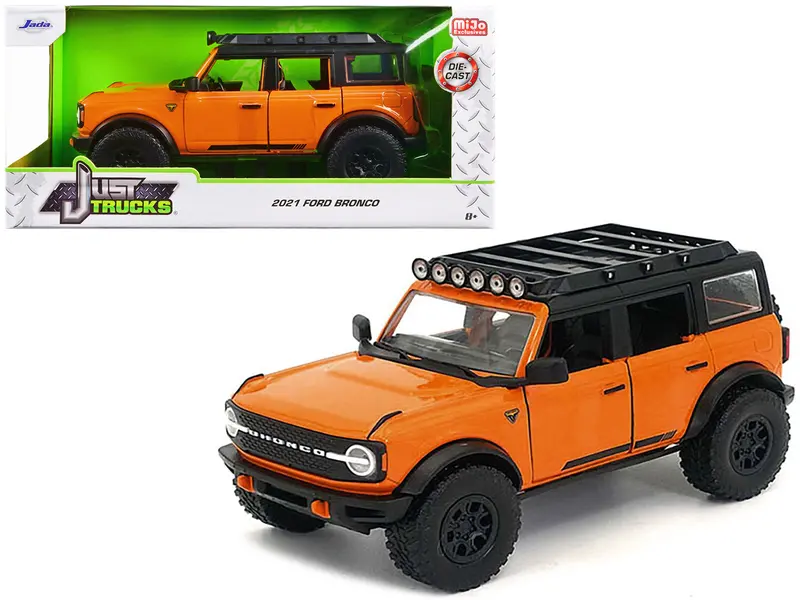 2021 Ford Bronco Orange With Black Stripes And Roof Rack "Just Trucks" Series 1/24 Diecast Model Car By Jada 1