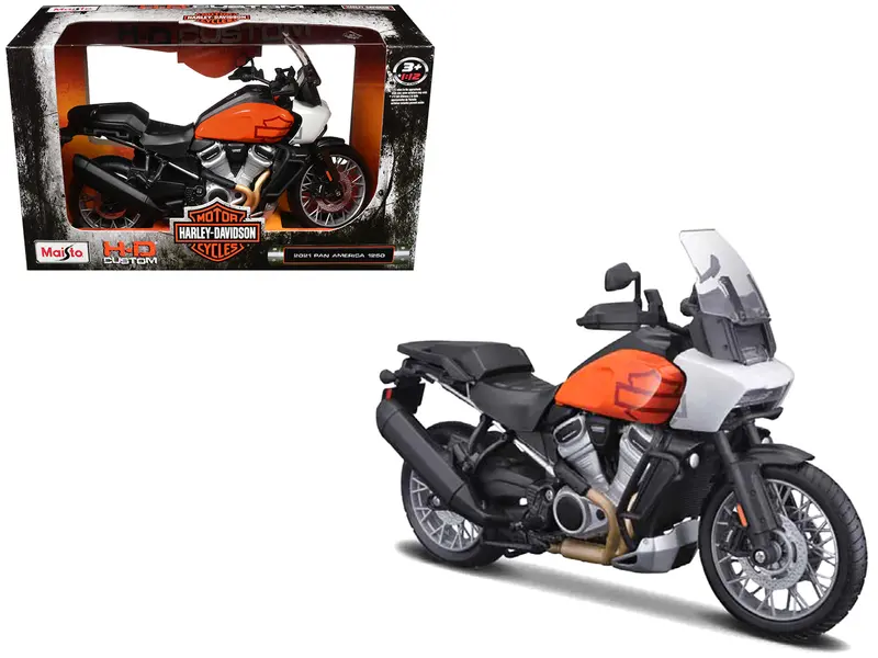 2021 Harley Davidson Pan America 1250 Motorcycle Orange And Black "H-D Custom" 1/12 Diecast Model By Maisto 1