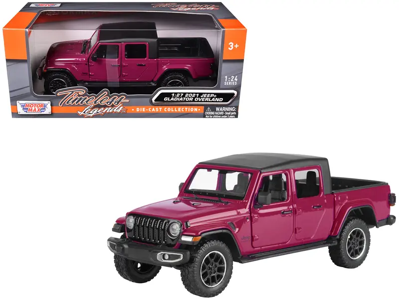 2021 Jeep Gladiator Overland Pickup Truck Purple With Matt Black Top 1/24 Diecast Model Car By Motormax 1