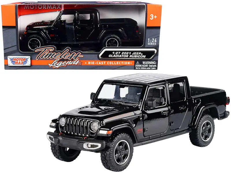 2021 Jeep Gladiator Rubicon (Closed Top) Pickup Truck Black 1/24-1/27 Diecast Model Car By Motormax 1