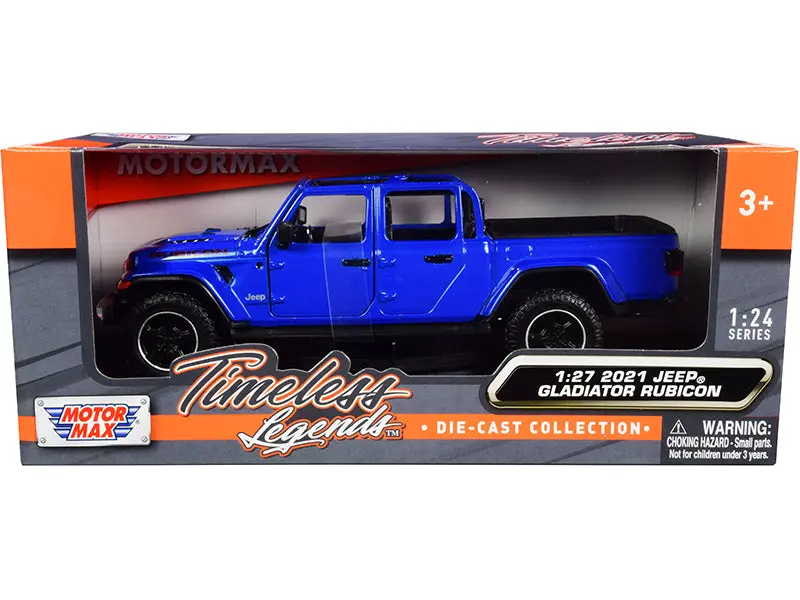 2021 Jeep Gladiator Rubicon (Open Top) Pickup Truck Blue 1/24-1/27 Diecast Model Car By Motormax 1