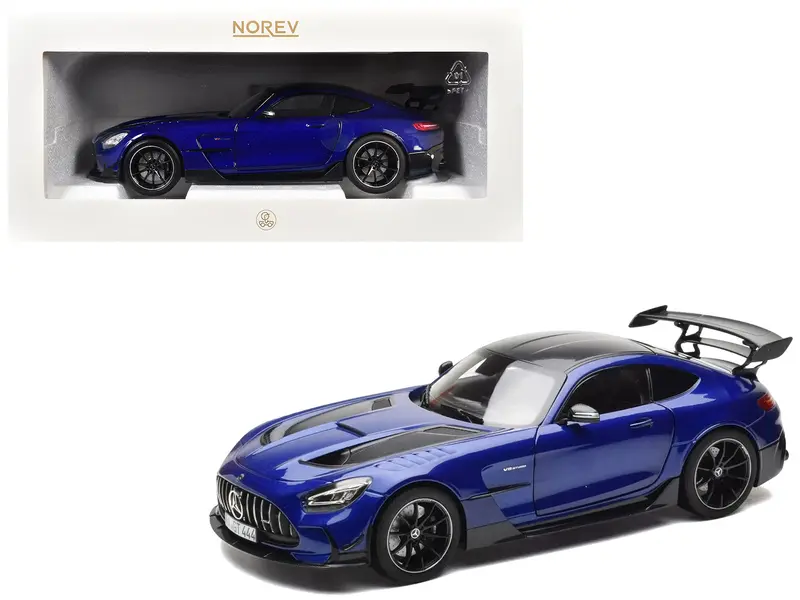2021 Mercedes-Benz Amg Gt Black Series Blue Metallic With Carbon Top And Hood Stripes 1/18 Diecast Model Car By Norev 1