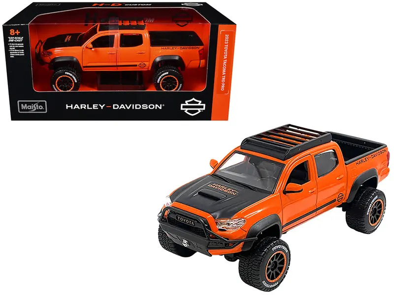 2023 Toyota Tacoma Trd Pro Pickup Truck "Harley Davidson" Orange And Black With Roof Rack "H-D Custom" Series 1/24 Diecast Model Car By Maisto 1