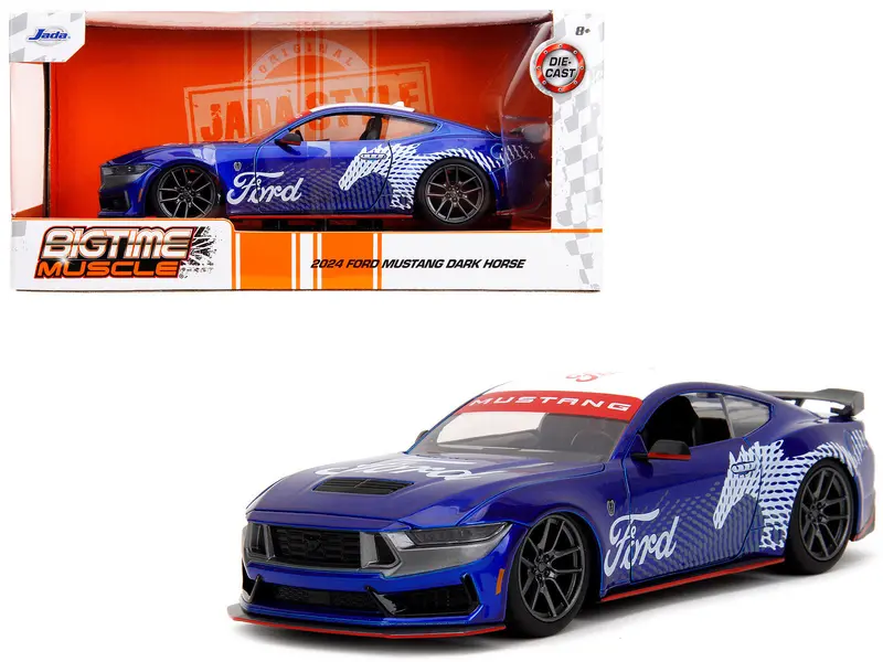 2024 Ford Mustang Dark Horse Candy Blue With White Top And "Mustang Horse Graphics" "Bigtime Muscle" Series 1/24 Diecast Model Car By Jada 1